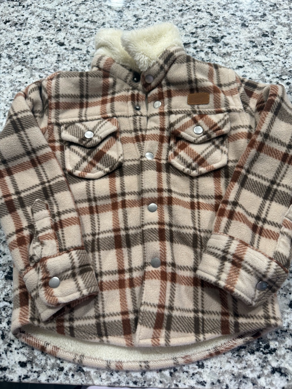 Original Weatherproof Vintage Kids Plaid Fleece Jacket in Cream, Brown & Gray